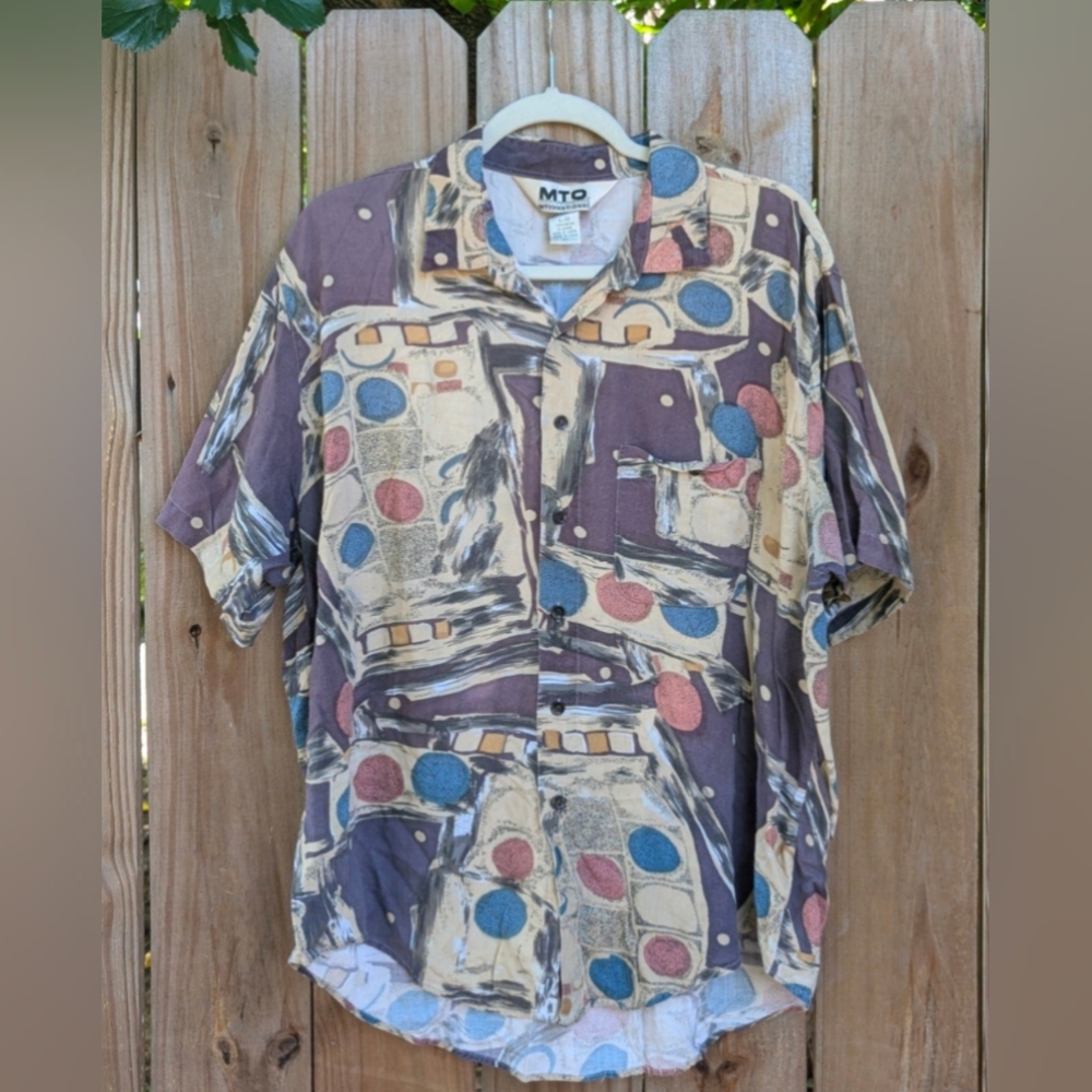 Vintage 80s MTO International Abstract Geometric Patterned Button Down Shirt
